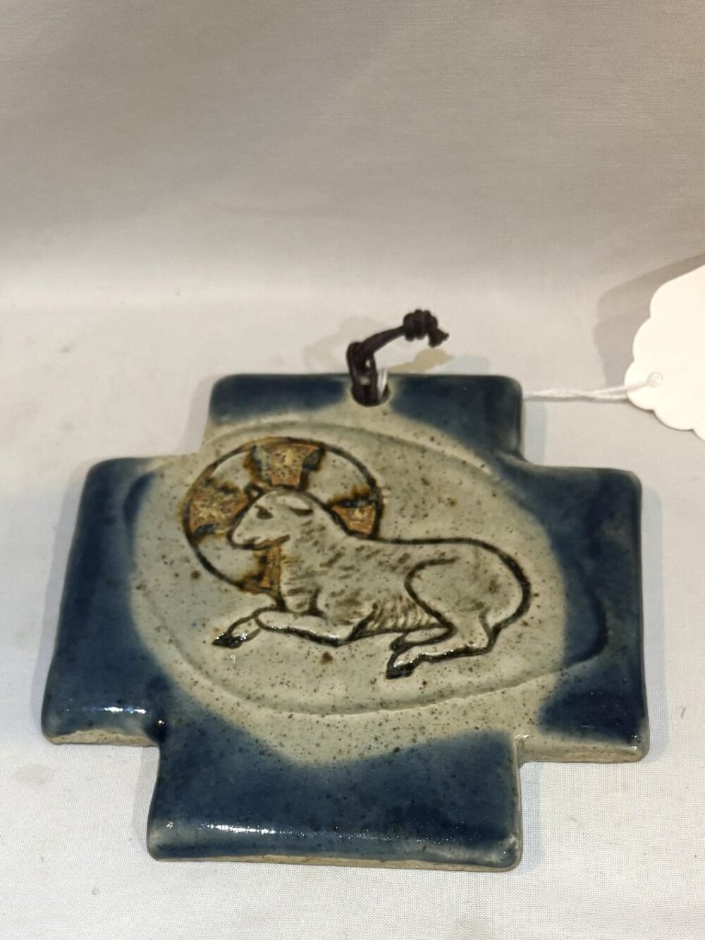 Ceramic Cross Tile Lamb of God Hand Made Christian Wall Art